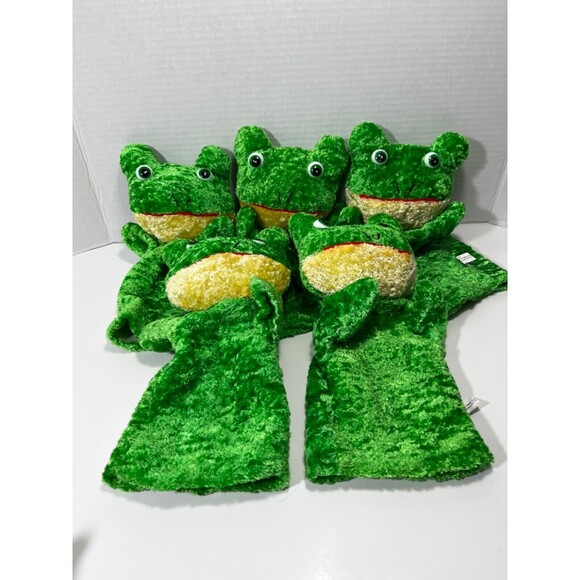 Dollar Tree Frog Hand 5 Vintage Puppet Green Plush Story Time Black dots on back - Picture 1 of 5